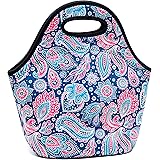 YOUBDM Neoprene Lunch Bags Thermal Insulated Lunch Tote Bag Reusable Washable Neoprene Picnic Bag for Women Men (Cashew flowe