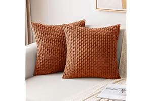 MIULEE Fall Rust Throw Pillow Covers Soft Corduroy Decorative Set of 2 Boho Striped Pillow Covers Pillowcases Farmhouse Home Decor for Couch Bed Sofa Living Room 18x18 Inch