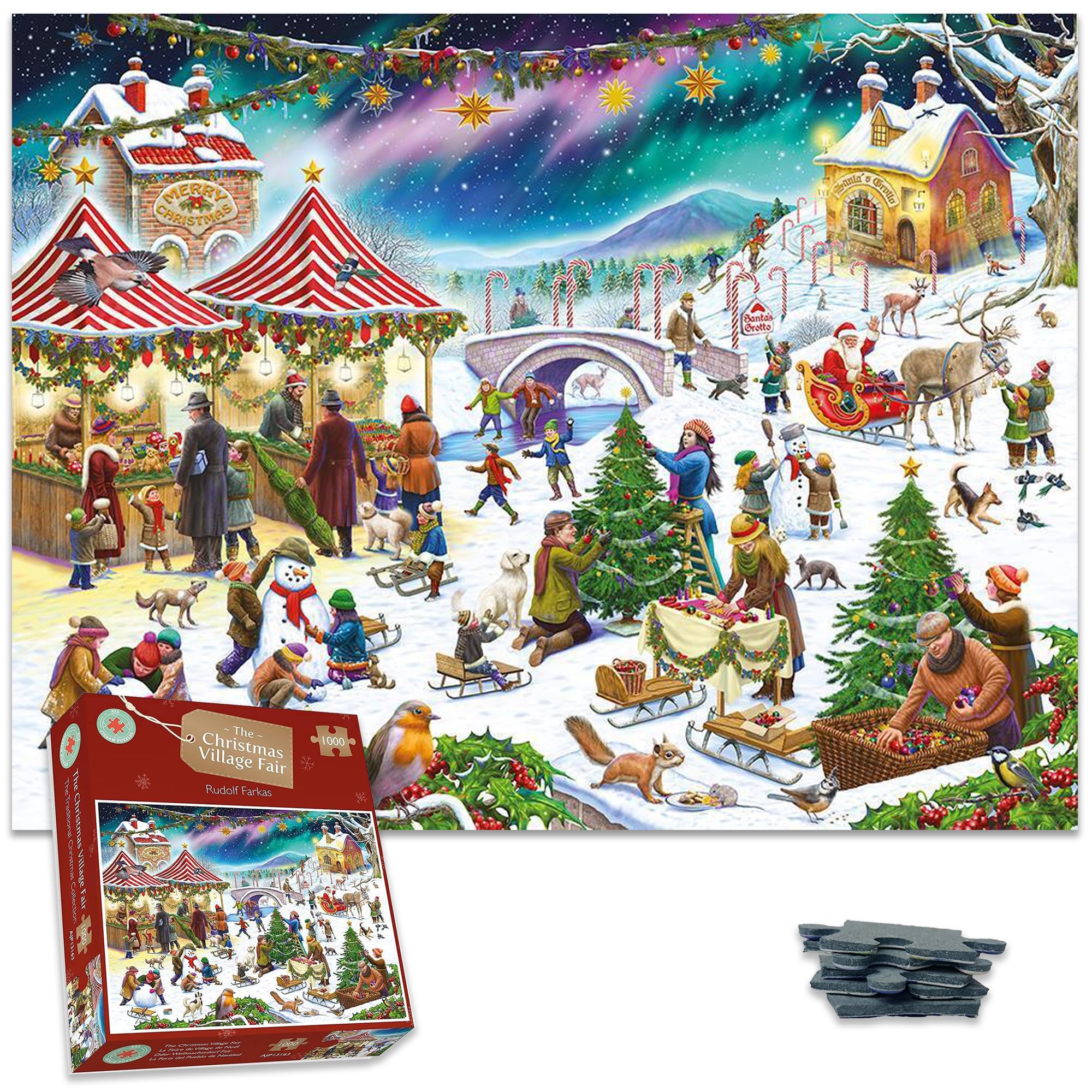 1000 Piece Jigsaw Puzzle - Snowy Christmas Village Fair by Rudolf Farkas - for Adults - Hardest Jigsaw Puzzle, Festive Puzzle, Present