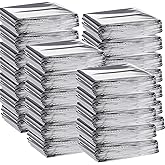 Macarrie 100 Pack Emergency Thermal Blankets Silver Foil Survival Blanket Kit for Outdoors, Camping, Hiking, Homeless, First Aid