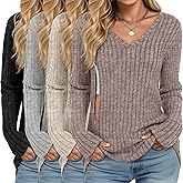 Yearntown 4 Pack Women's Maternity Nursing Tops, V Neck Breastfeeding Sweaters Long Sleeve Hidden Zipper Shirts