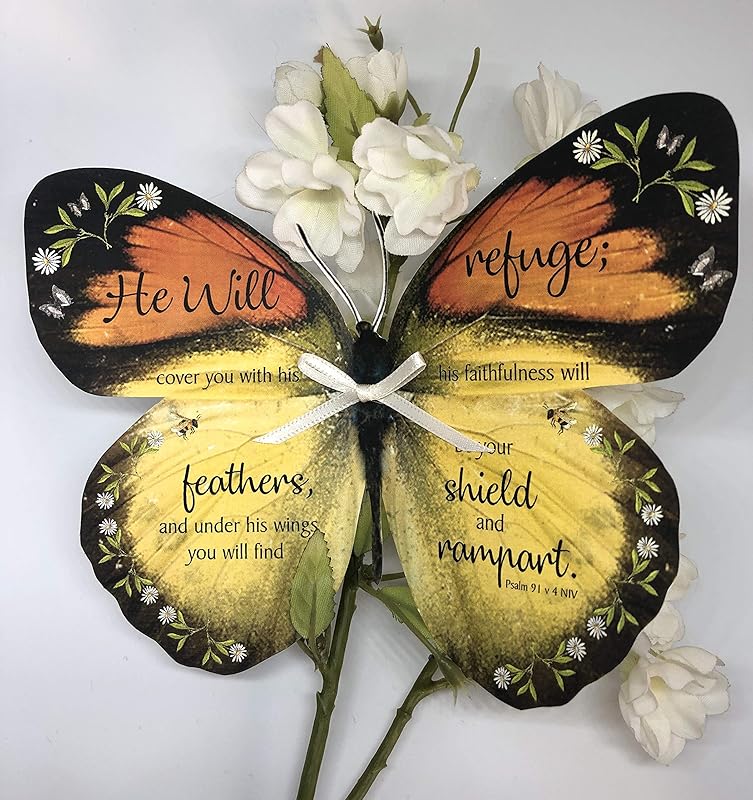 3D Handmade Butterfly, Shield & Rampart, Psalm 91 v 4, Bible Verse