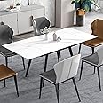 Modern Extendable Dining Table for 4-8 People, 71" Rectangular White Kitchen Table with Sintered Stone Faux Marble Tabletop for Dining Room Family Gathering (Only Table)