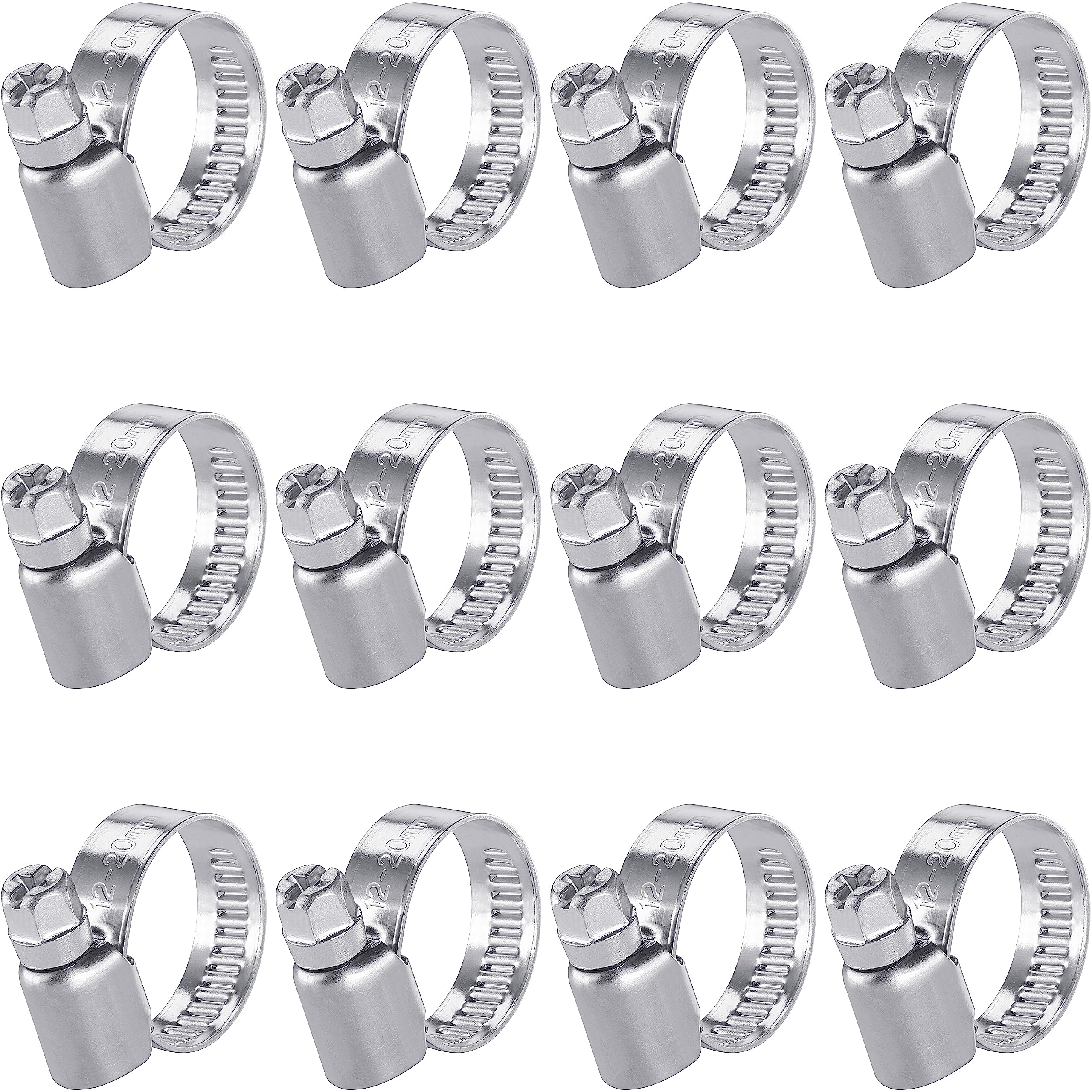 Poppstar Stainless Steel Hose Clamps 12-20 mm with Width 9 mm (12 Pieces)