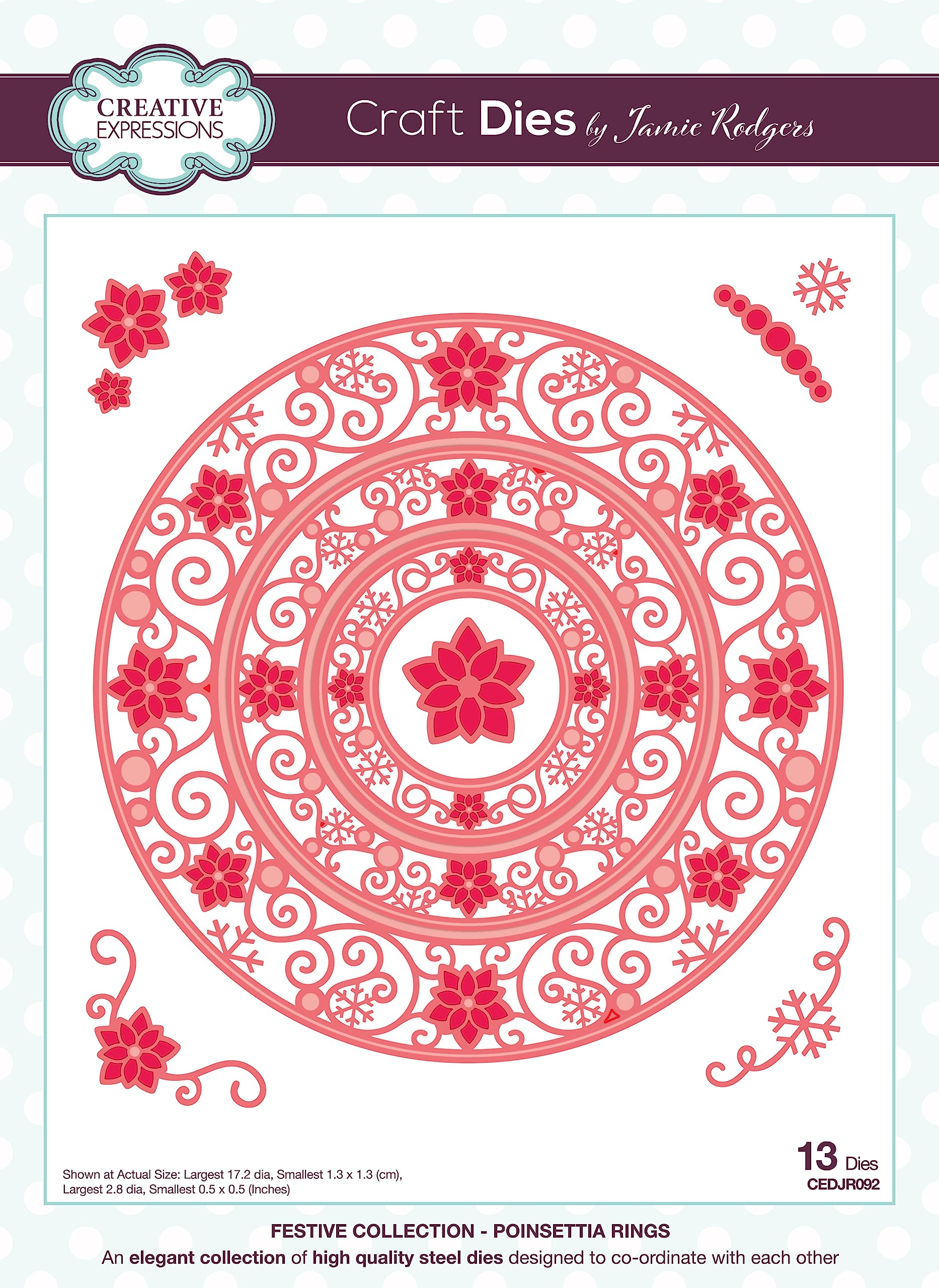 Creative Expressions Craft Dies by Jamie Rodgers-Poinsettia Rings, Metal, Largest Size 17.2 cm Dia