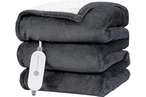 HYLEORY Heated Electric Blanket Twin 62"x84" Soft Fleece & Flannel with 5 Heating Levels & 10 Hours Timer Auto Shutt Off, ETL Certified, Washable，Heated Blanket for Body-Dark Grey