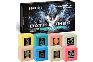 ZENSEME Bath Bombs for Men - Gift Set of 8 Scented Organic Handmade Natural Bath Bombs of 2.5 oz w/Natural Essential Oils, Unique Extra Strength Manly Scents, for Boyfriend, Husband, Father - Square Shape