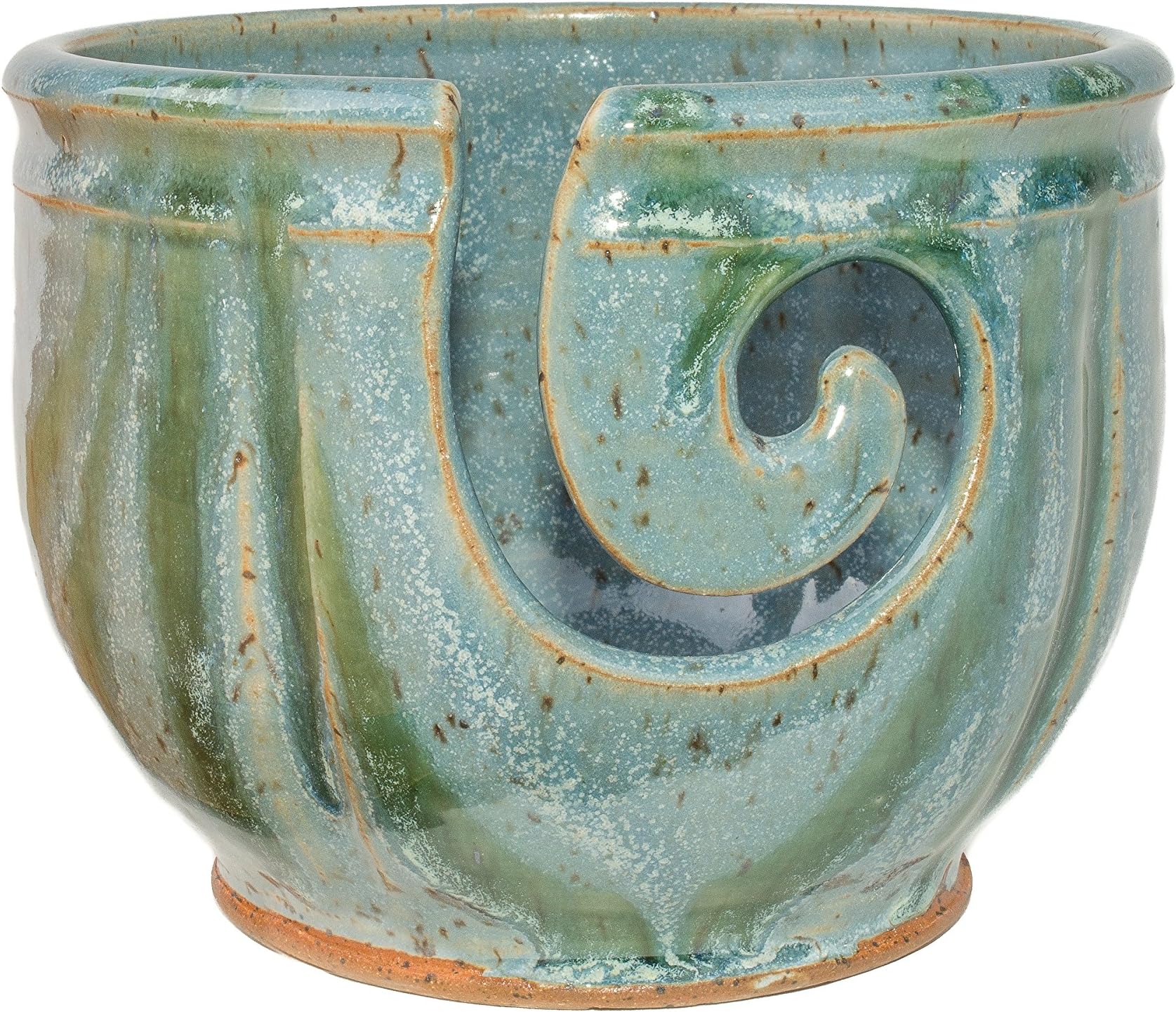 Midnight Sun Pottery Yarn Bowl - Glacier with Green