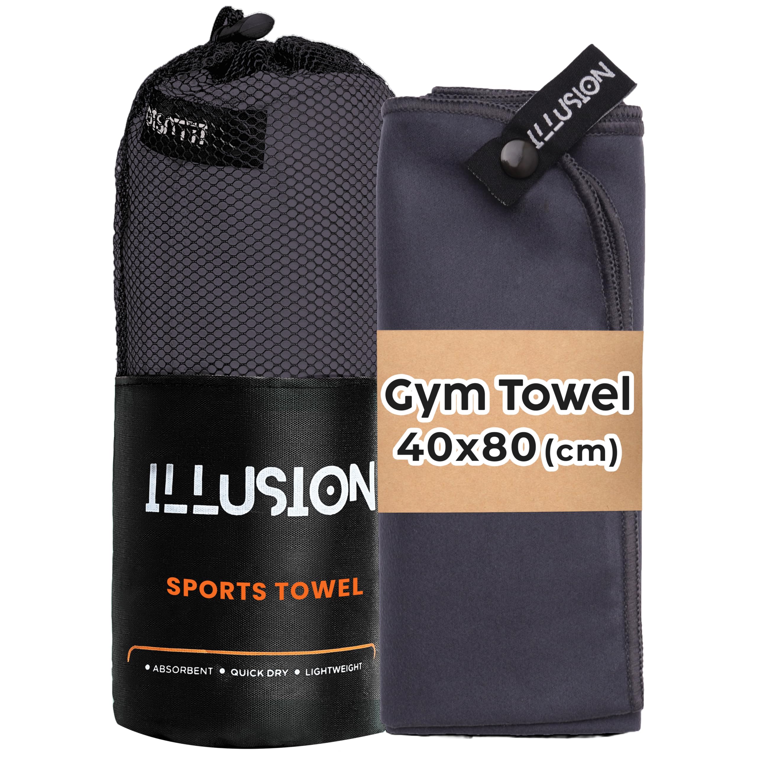 illusion Small Microfibre Gym Towel for Active Sports (40x80cm) - Lightweight Quick Dry Towel - Ideal for Cardio, Cycling, Strength Training, Yoga, and Running, Perfect for Athletes Training Outdoors — image 1