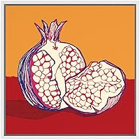 SIGNWIN Framed Canvas Wall Art Bright Red and Violet Pomegrante with Orange Background Fruit Citrus Illustrations Pop Art Modern Fun Neon for Living Room, Bedroom, Office - 16x16 inches