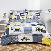 Mooreeke Kids Twin Comforter Sets for Boys 6 Pieces Yellow Excavator Bedding Set for Teens Microfiber Kids Bed in A Bag with Comforter, Sheet Set, Shams and Decorative Toy Pillow All Season