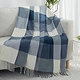 GINAMUSE Buffalo Plaid Throw Blanket for Couch with Tassels,50"X60" Soft Lightweight Knitted Boho Decorative Blankets for Bed and Sofa Blue