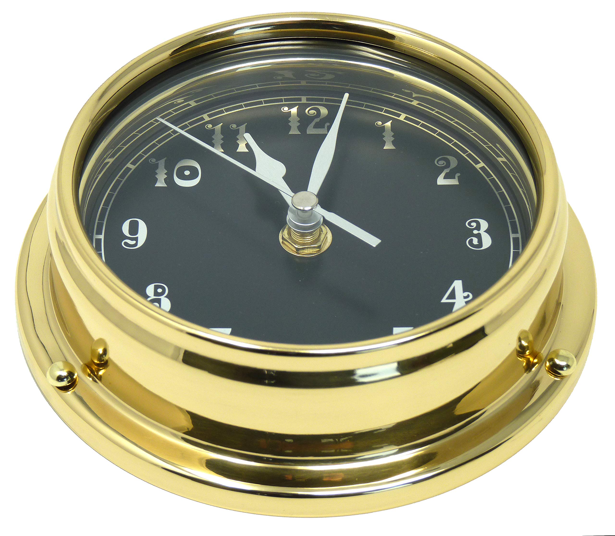 Tabic Prestige Arabic Clock in Solid Brass With Jet Black Dial. Heavy Brass Case (1/2kg) Handmade In England …