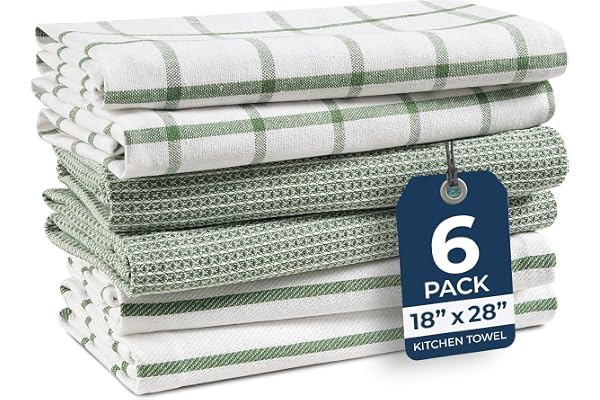 Kitchen Towels Set - Pack of 6 Cotton Dish Towels for Drying Dishes, 18”x 28”, Kitchen Hand Towels, Absorbent Tea Towels, Pre