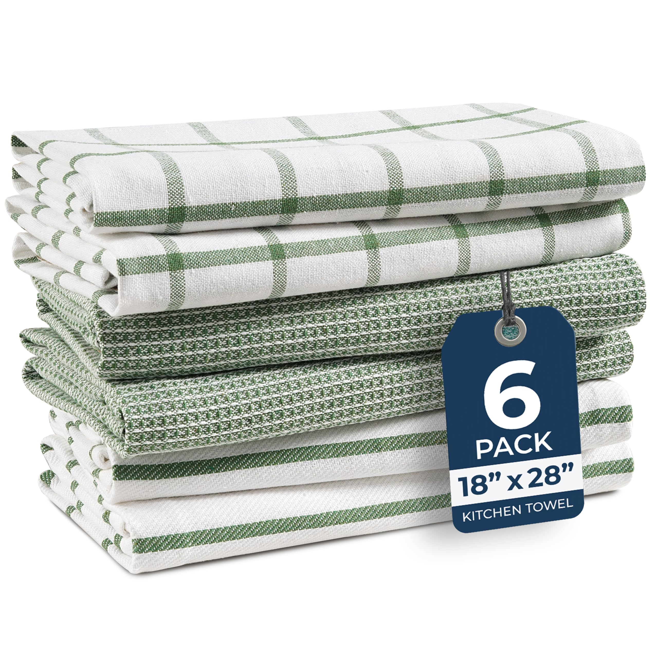 LANE LINEN Cotton Kitchen Towels Set, 6-Pack – Absorbent, Quick-Drying Dish Towels, 18" x 28", Premium Hand and Tea Towels - Olive