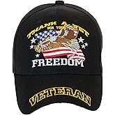 Artisan Owl Thank A Vet for Your Freedom Veteran Embroidered Cap - Adjustable Hook & Loop Closure (Black)