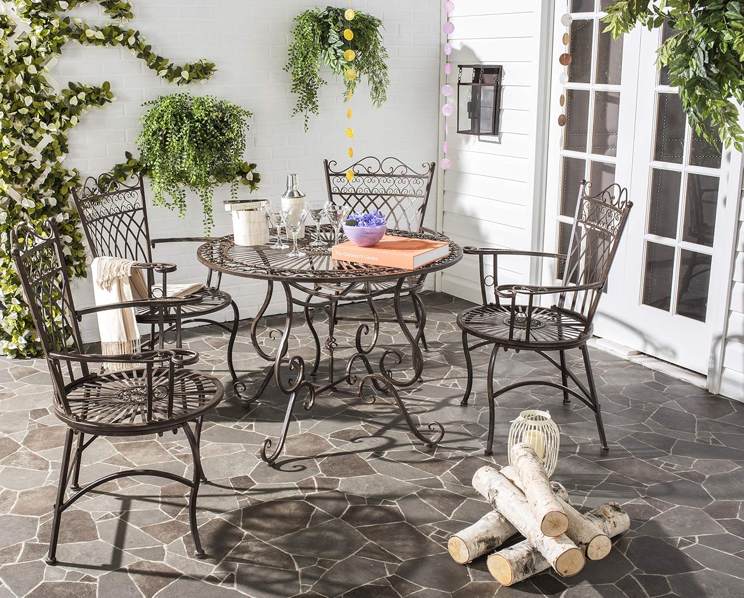 Amazon Com Safavieh Outdoor Collection Thessaly Antique White 5 Piece Patio Set Furniture Decor
