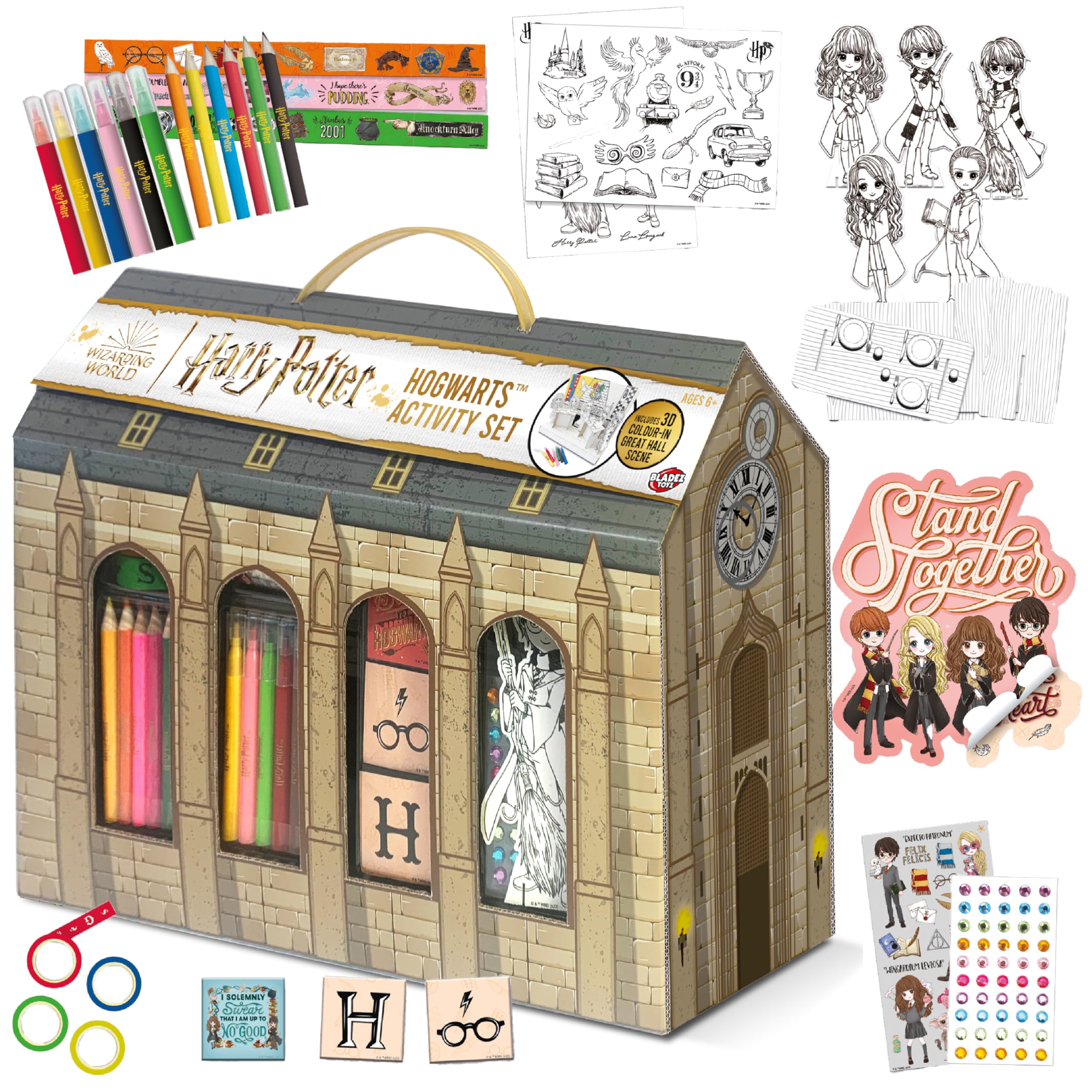 Harry Potter by Bladez Toyz Drawing & Sticker Activity Set - Drawing Set For Kids 6-12 with 250+ Pieces & Color-In Great Hall - Harry Potter Gifts with Pens & Stickers - Perfect Kids Colouring Sets