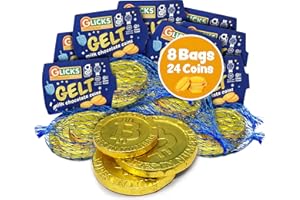 Glicks Milk Chocolate Gold Coins (8 Bags - 24 Total Coins) Kosher Milk Chocolate Chanukah Gelt | Gluten Free, Product of Israel | Chalav Yisroel | For Holidays, Chanukah Parties & Dreidel Games and Every Day!