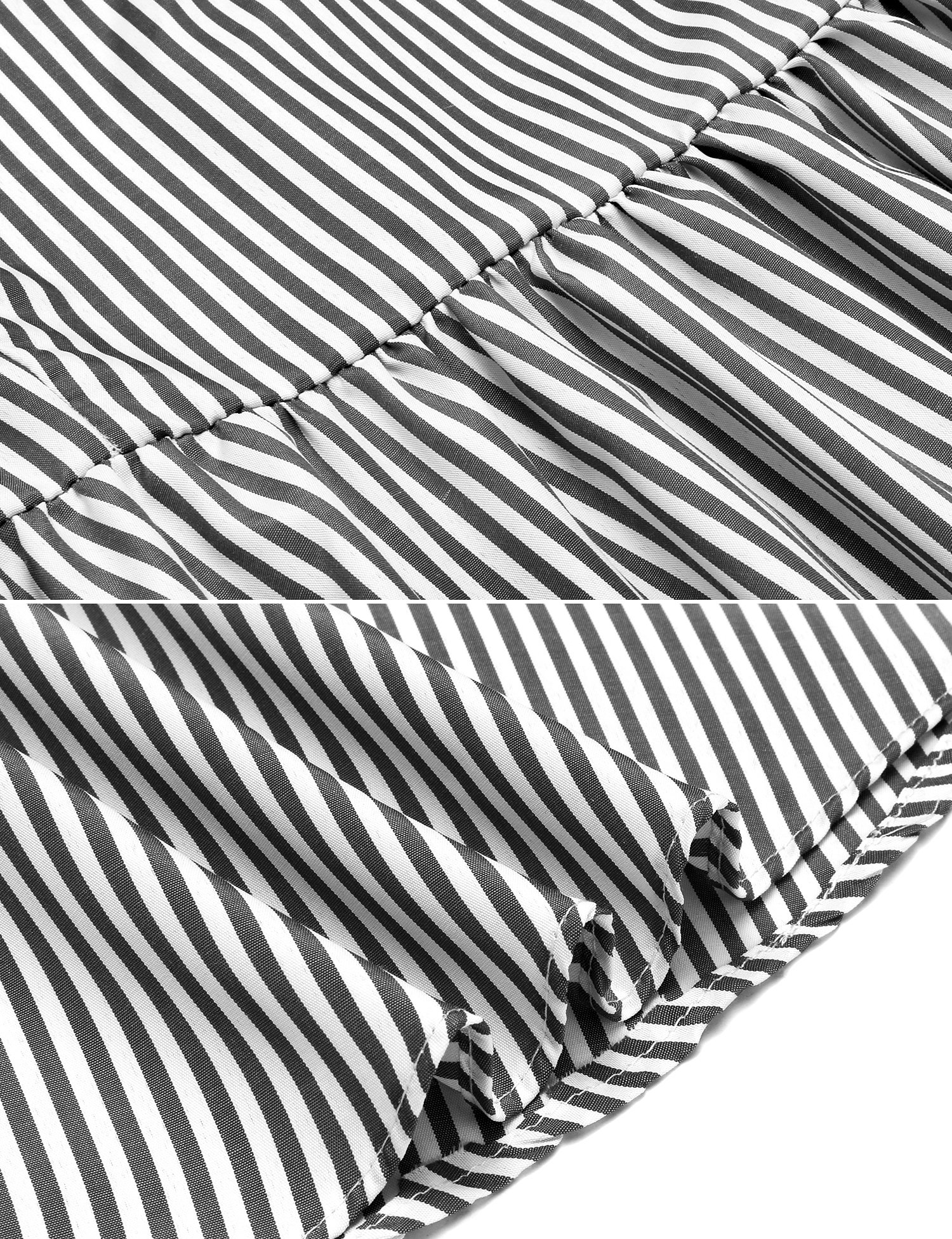 Meaneor Women\'s Casual Backless Off Shoulder Ruffle Striped Pleated Dress