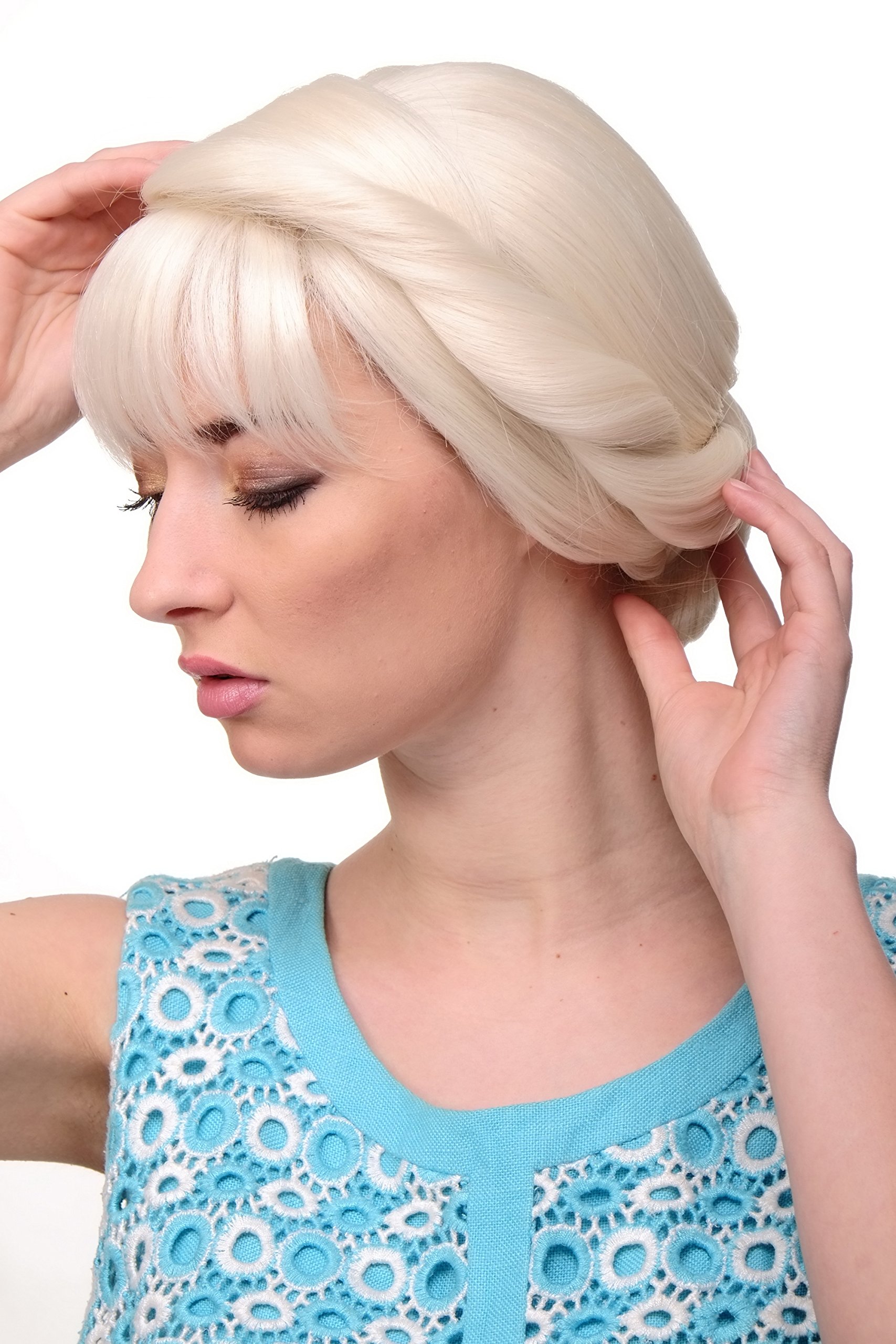 WIG ME UP GFW2030A-60 Lady Quality Wig Cosplay traditional fairy tale princess white blond braided hairbun fringe bangs