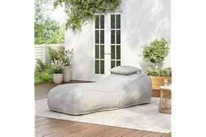 Christopher Knight Home Morton Outdoor Bean Bag Chair, Fabric Bean Bag Chair for Adults and Kids, Indoor/Outdoor Sun Lounger with Headrest, Patio Chaise Lounge Chair, Light Gray