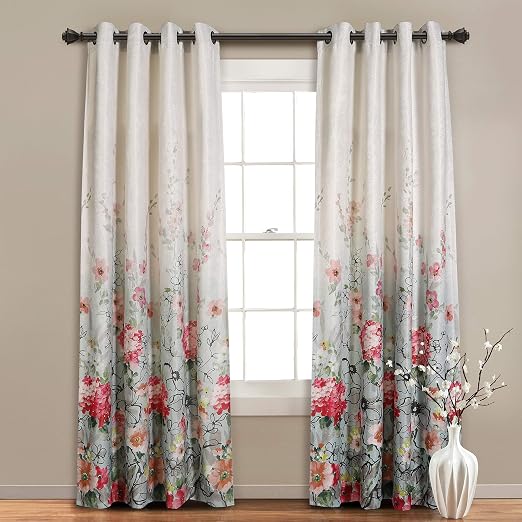 Amazon Com Mysky Home Blackout Curtain For Living Room 95 Inch Long Grommet Thermal Insulated Room Darkening Curtain Linen Weaving Textured Bedroom Curtain Panel With Flower Print Design 52 X95 Red 1 Panel Home Kitchen