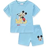 Disney Lilo & Stitch Mickey Mouse Boys Waffle Knit Short Sleeve Shirt and Short Set for Infant Toddler and Big Kids