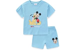 Disney Lilo & Stitch Mickey Mouse Boys Waffle Knit Short Sleeve Shirt and Short Set for Infant Toddler and Big Kids