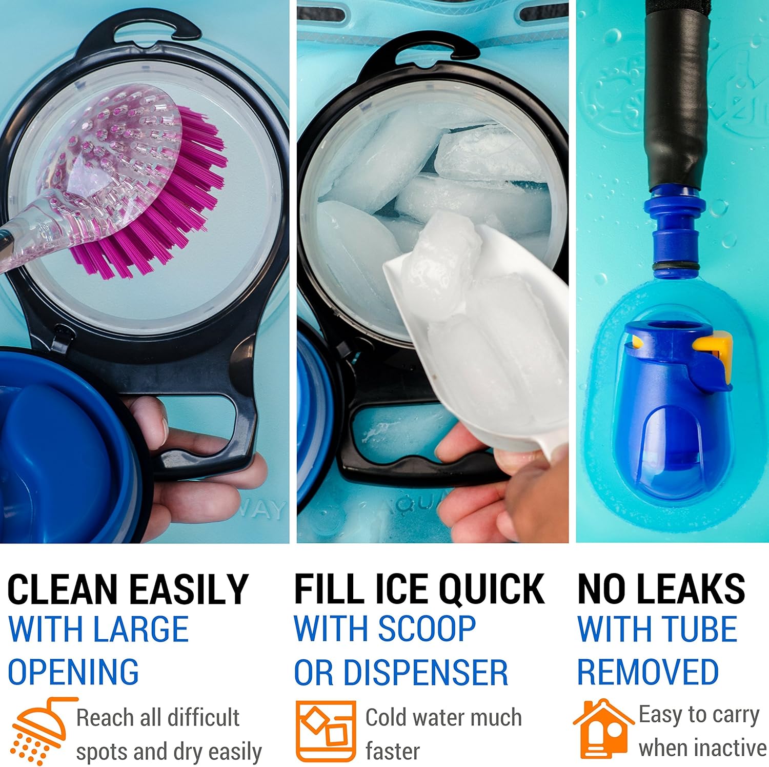 Aquatic Way Hydration Bladder Water Reservoir, Bicycling Hiking Camping Backpack. Small. BPA Free. Easy Clean Large Opening, Quick Release Insulated Tube & Shutoff Valve (Blue 1.5L 1.5 Liter 50 oz) : Sports & Outdoors