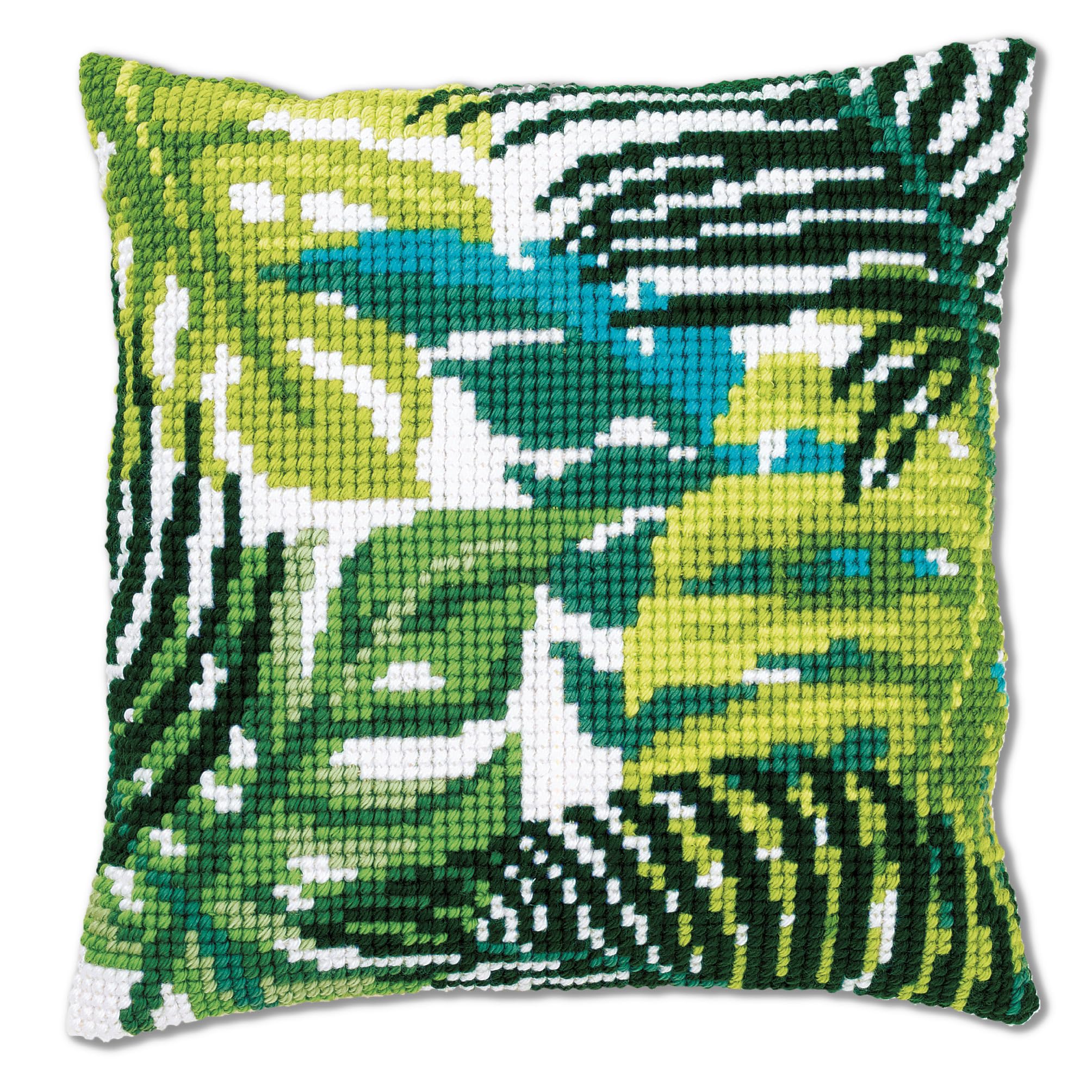 Vervaco Cross Stitch Cushion Botanical Leaves, Cotton Blend, Assorted, 25.6 x 2.9 x 17.9 cm