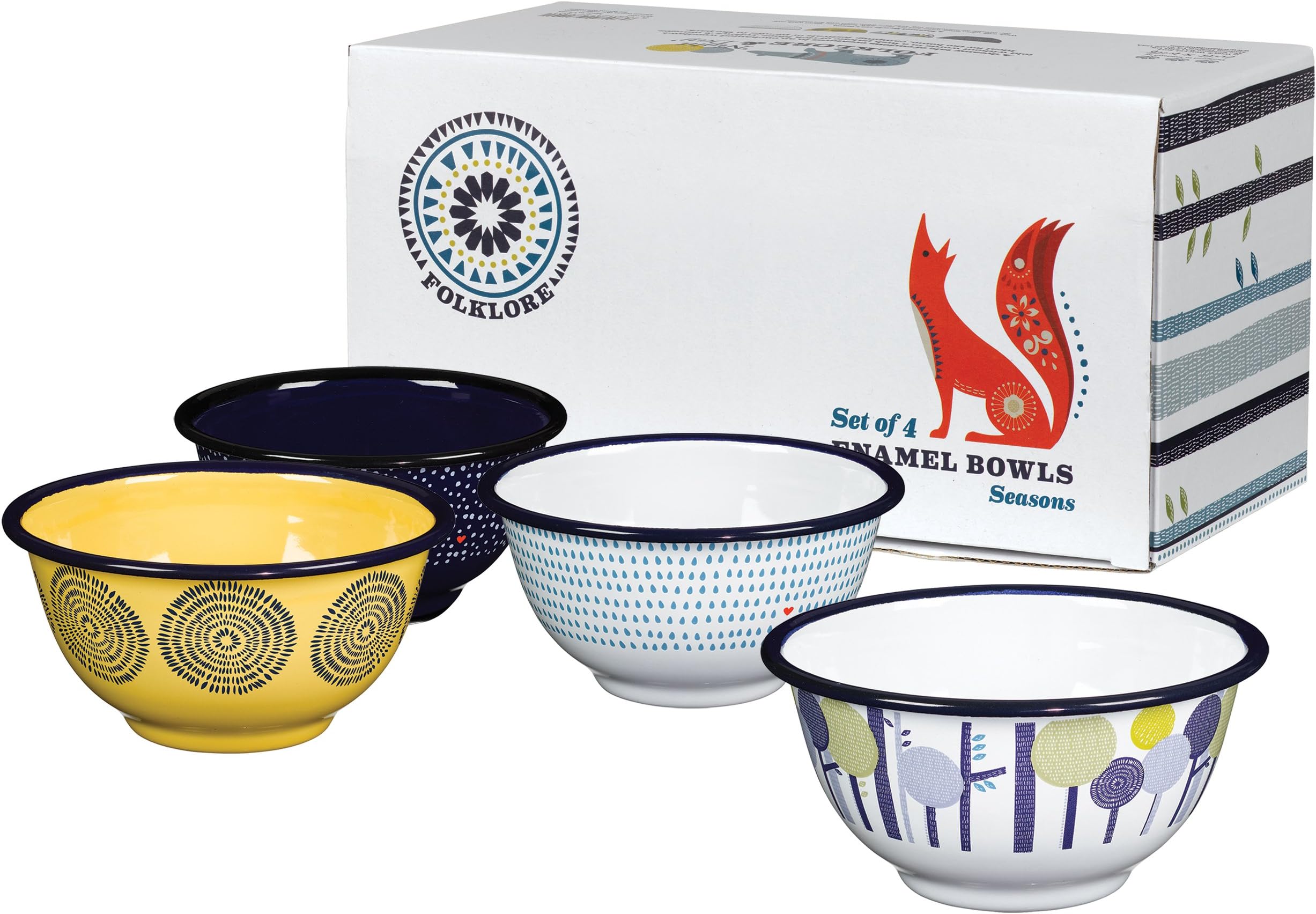 Folklore Enamel Bowls, Seasons Designs (Set of 4)