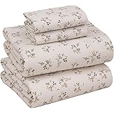 RUVANTI 100% Cotton Sheets – Queen Size Percale Bedding, Cooling & Breathable Floral Design, Durable with a Crisp, Soft & Comfortable Feel, 16" Deep Pocket, 4-Piece Set, Twin Spring