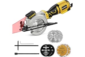 ENVENTOR Mini Circular Saw, 5.8A Electric Circular Saw with 6 Saw Blades 4-1/2", Laser Guide, 3500RPM, Max Cutting Depth 1-11/16"(90°), 1-1/8"(45°), Compact Tile Saw Corded for Soft Metal, Wood