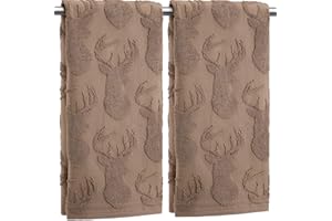 SmoothNovelty 2 Pcs Deer Hand Towels for Bathroom, Rustic Cabin Elk Moose 100% Cotton Absorbent Jacquard Weave Brown Decorative Towels for Bathroom Kitchen Decor Gift, 13.7 x 29.5 Inch