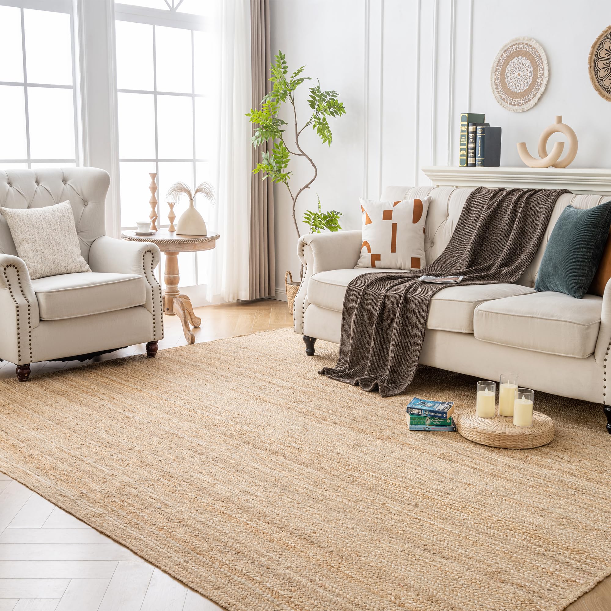 Shatex 3x5Ft Chunky Jute Rug Braided Area Rugs for High Traffic Areas ...