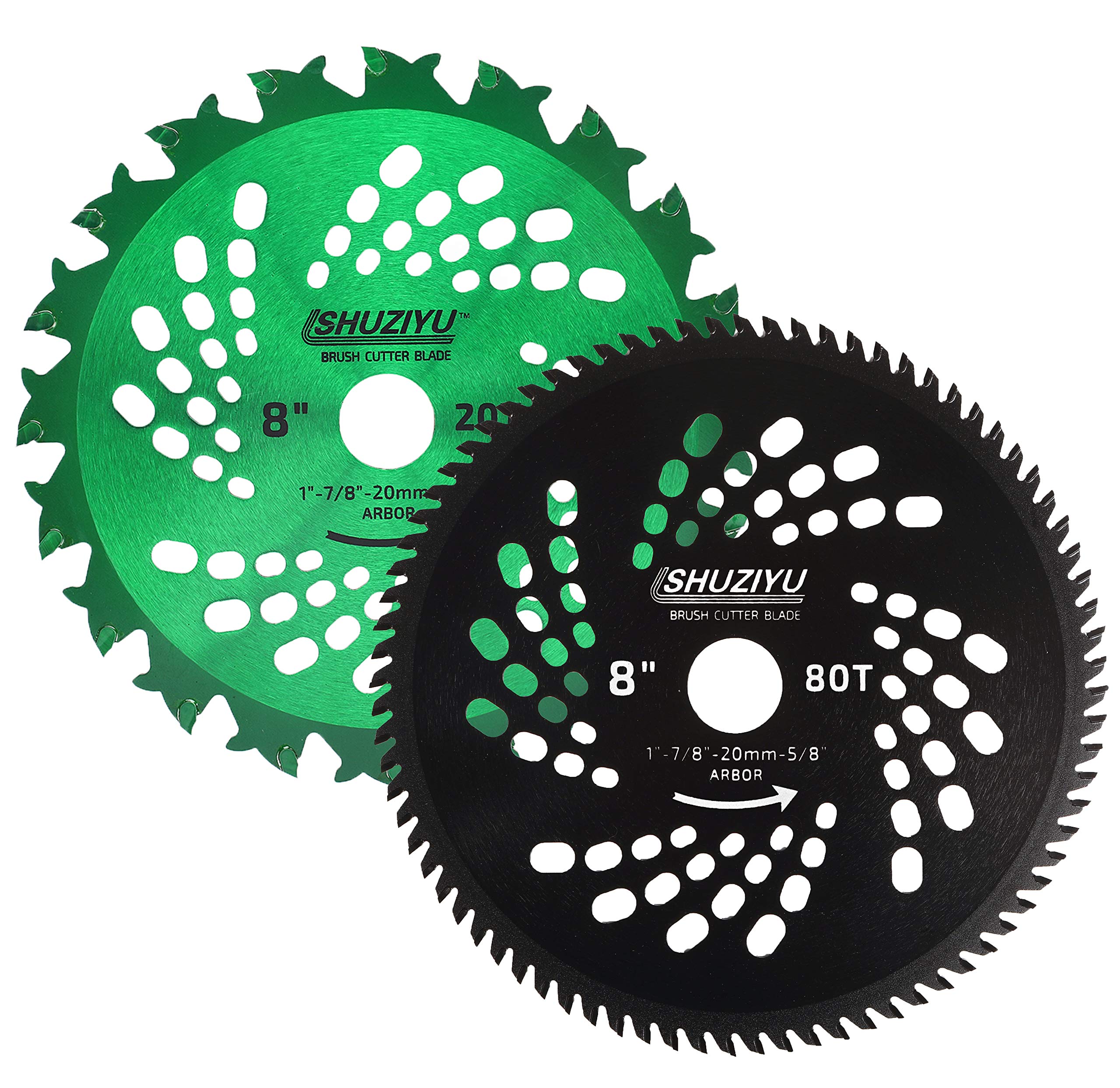 LSHUZIYU, 205mm-20T-80T, 2pcs-Set. Arbor 25.4mm with 22.23-20-16mm Washer, Carbide Tip, Brush Cutter Blade, Trimmer Weed Blade.