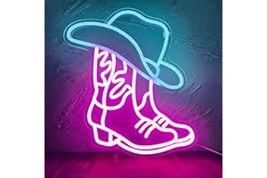 Manimo Cowboy Boot and Hat Neon Sign, LED Pink Cowgirl Boots Neon Sign Wall Decor, Pink Aesthetic Western Wall Art, USB Powered for Game Room Bedroom Party Bar Wedding Christmas Birthday Gift(13*15in)