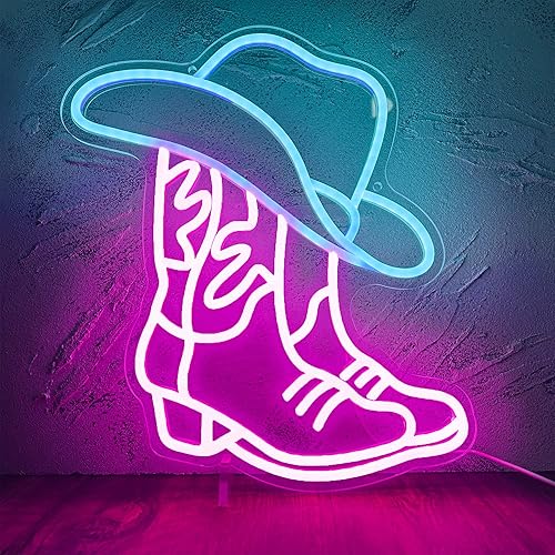 manimo Manimo Cowboy Boot and Hat Neon Sign, LED Pink Cowgirl