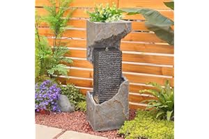 SERBILHOME Garden Fountains Outdoor Water Fountain - Indoor Outdoor Floor Standing Fountain Waterfall 35.4 Inch with Lights Pump for Garden Patio Backyard Porch Home Art Decor