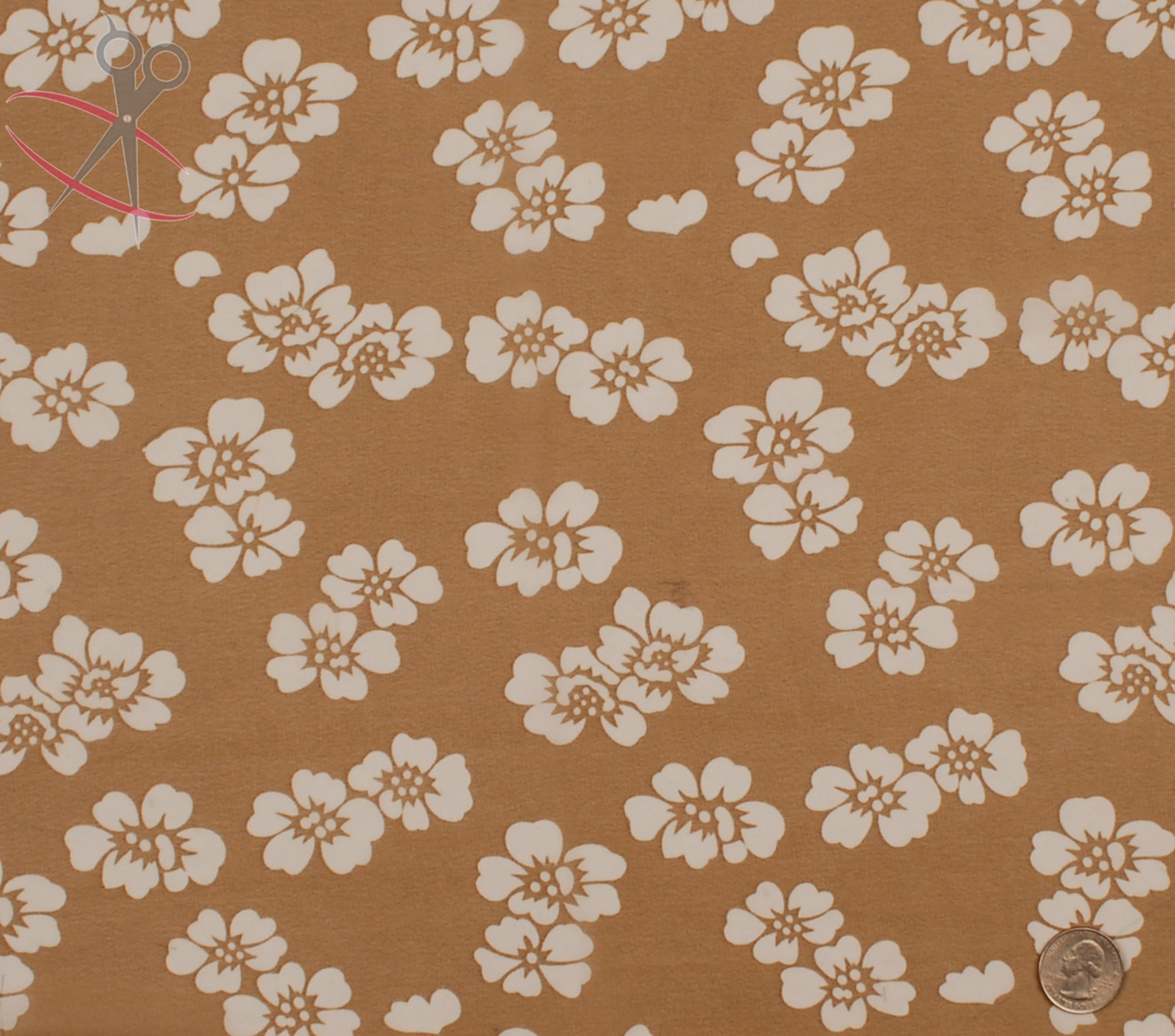 Hawaiian Floral Print - Khaki & Off White - Hi Multi Chiffon - By the Yard
