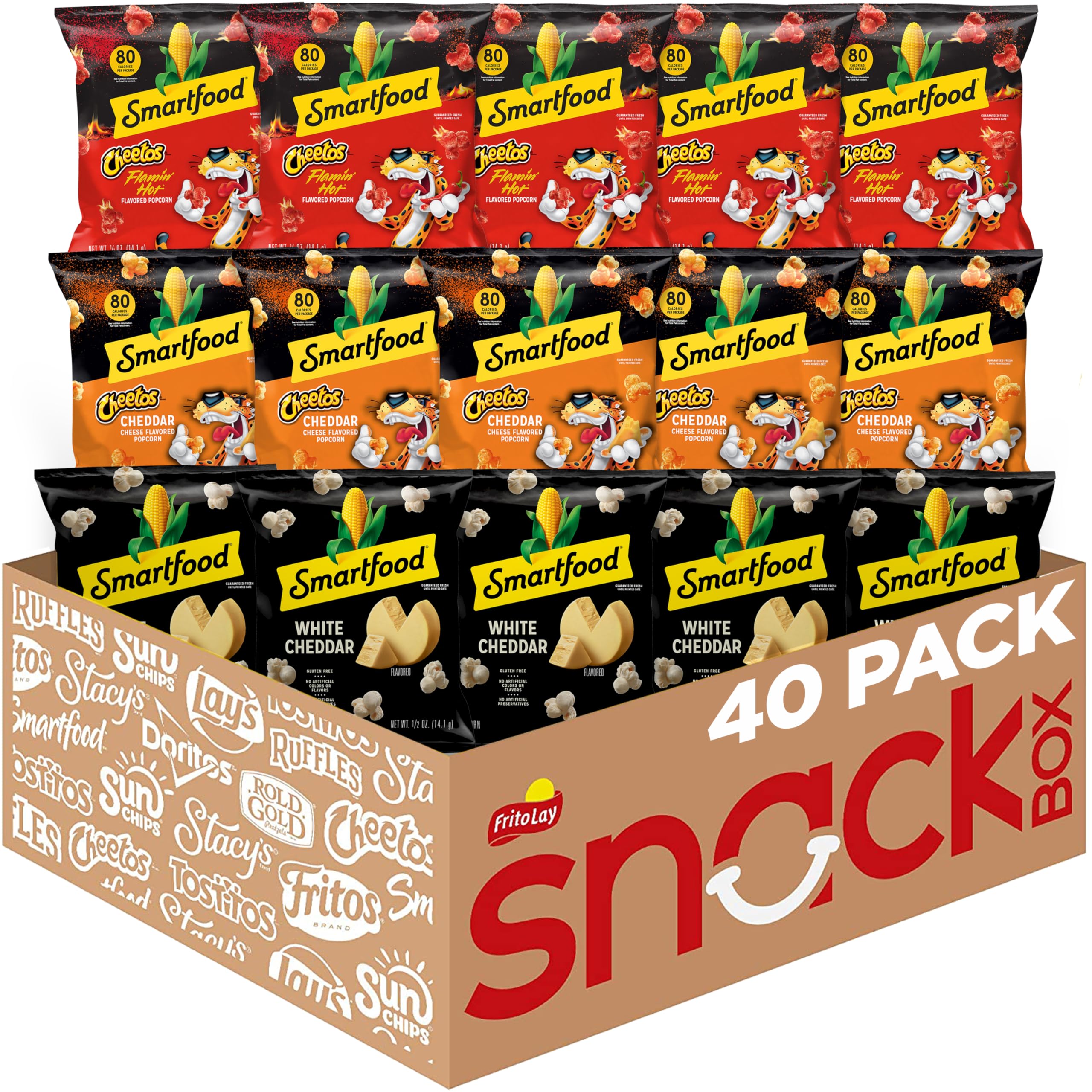 Photo 1 of *11/4/2025* Smartfood Popcorn, White Cheddar and Flamin' Hot White Cheddar Variety Pack, 0.5 Ounce (Pack of 40)