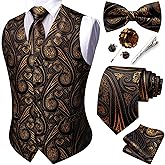 YOHOWA Mens Suit Vest Silk Tie Bowtie Set Paisley Jacquard Formal Waistcoat Clip Hanky Cufflinks Lapel Pin Wedding Party 8PCS