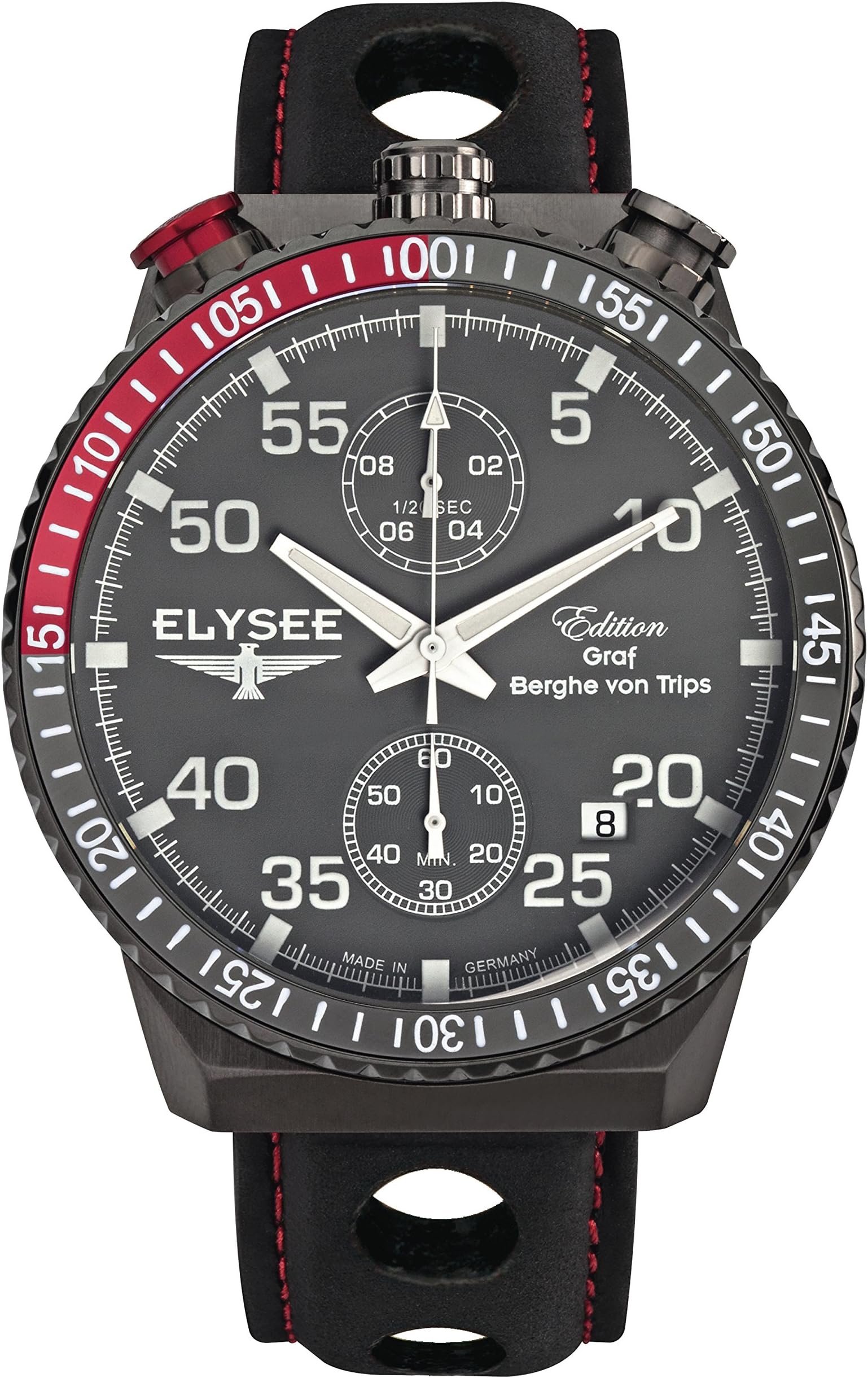 Men's Chronograph Quartz Watch with Leather Calfskin Strap 80517MM