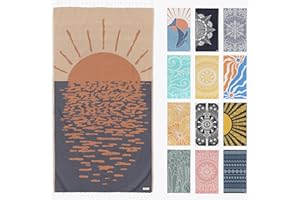 FESHKA Sand Free Turkish Beach Towel (37 x 67) Quick Dry Bath Towel, Oversized Beach Blanket, Lightweight for Travel - Made with 100% Organic Turkish Cotton - Sunset Lover (Rust/Dark Navy)