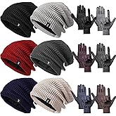 12 Pcs Winter Hat and Gloves Set 6 Pcs Slouchy Beanie Chunky Knit Hats 6 Pairs Warm Touchscreen Gloves for Men Women Outdoor