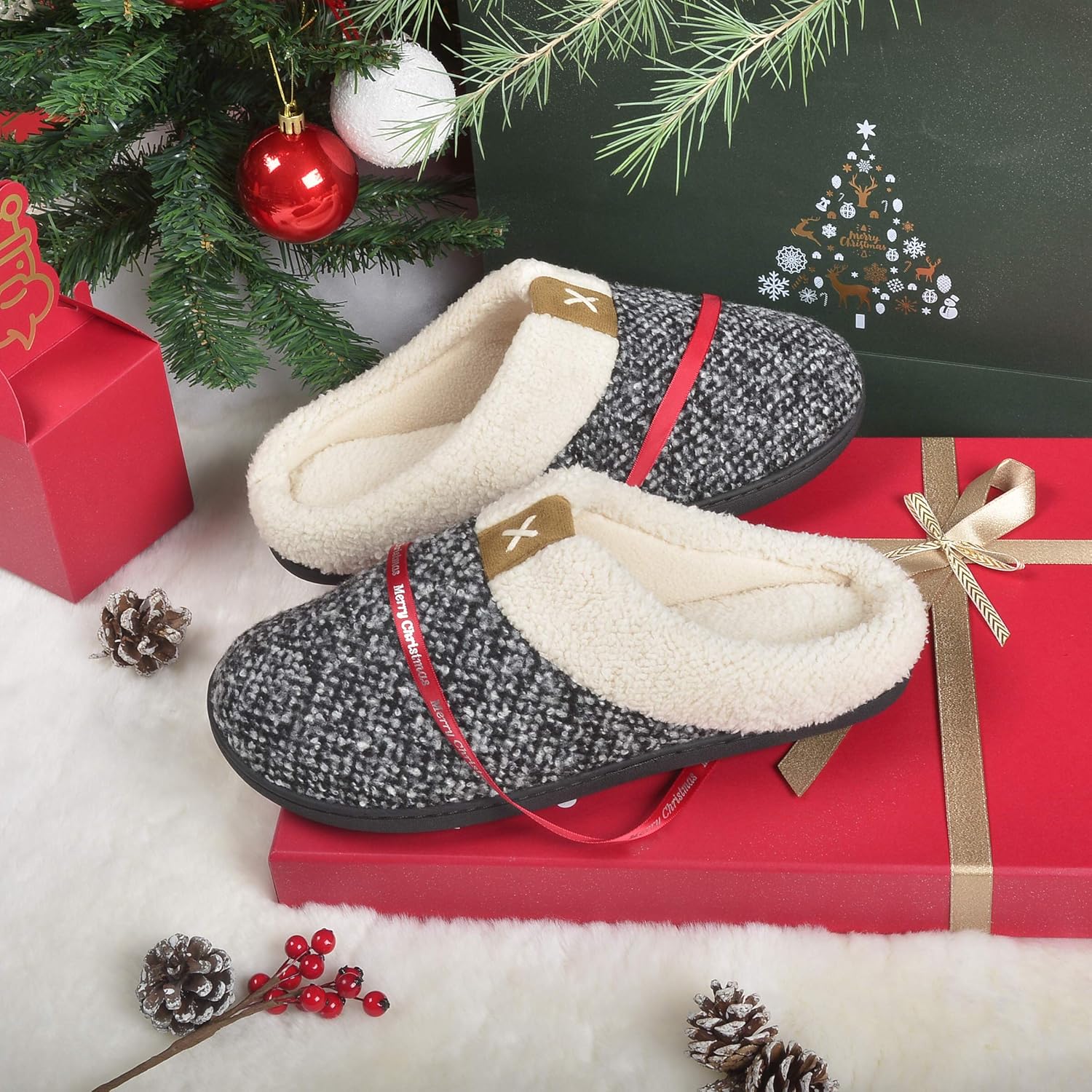  | ULTRAIDEAS Men's Cozy Memory Foam Slippers with Fuzzy Plush Wool-Like Lining, Slip on Clog House Shoes with Indoor Outdoor Anti-Skid Rubber Sole | Slippers
