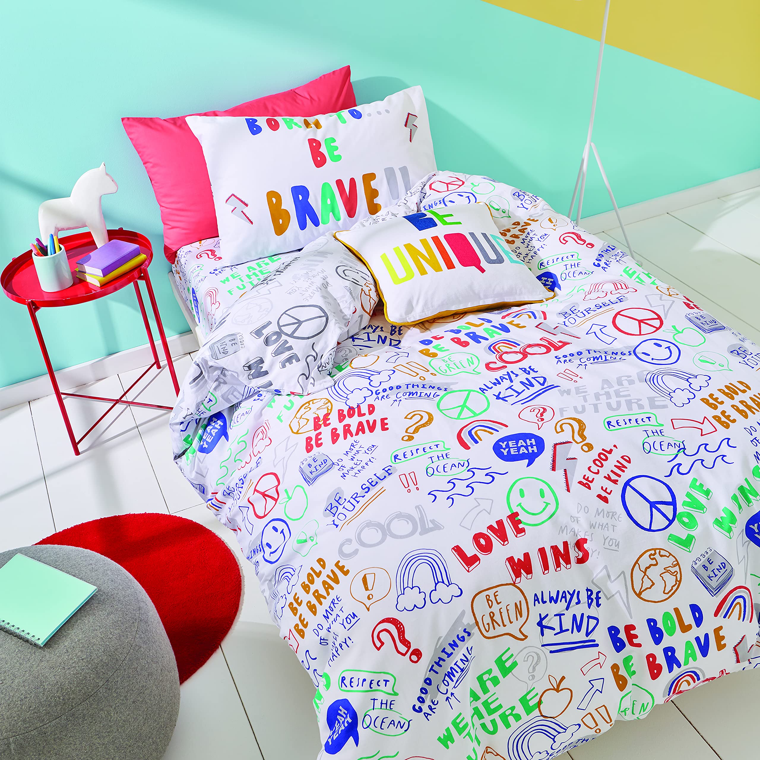 Born To Bedding Born To Be Brave Organic Cotton Single Duvet Cover Set with Pillowcases Bright