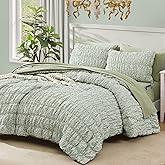 BLOOMHAVEN Queen Comforter Set-7 Pieces Sage Green Classic Puff Floral Bedding Sets for All Seasons,Shabby Chic Farmhouse Bed in a Bag Queen with Wildflowers Comforter,Sheets, Pillowcases & Shams