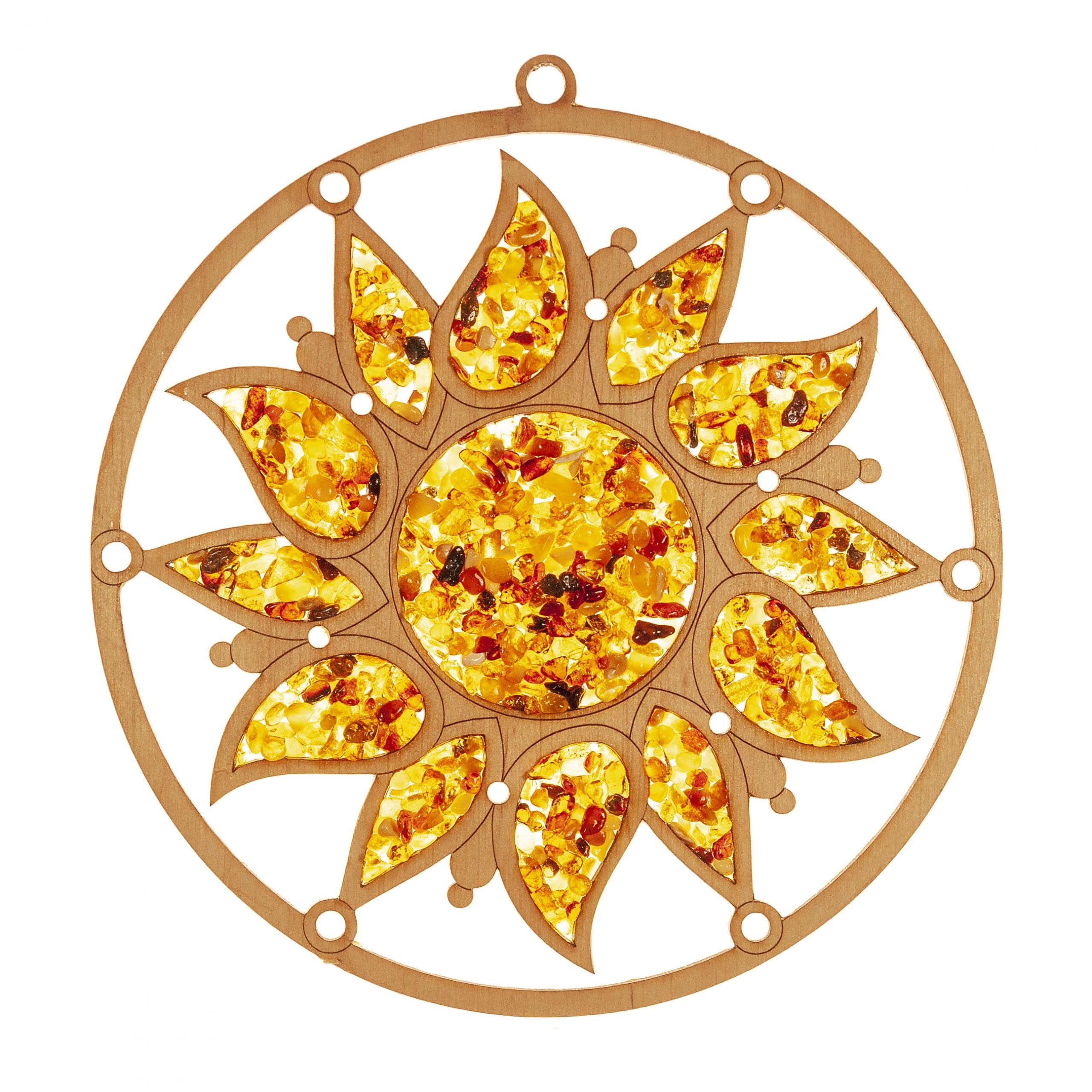 Raduly Large Suncatcher Amber in Birch Wood Star Window Decoration Diameter 20 cm Includes Suction Cup Hooks 35 mm Suitable for All Suncatchers